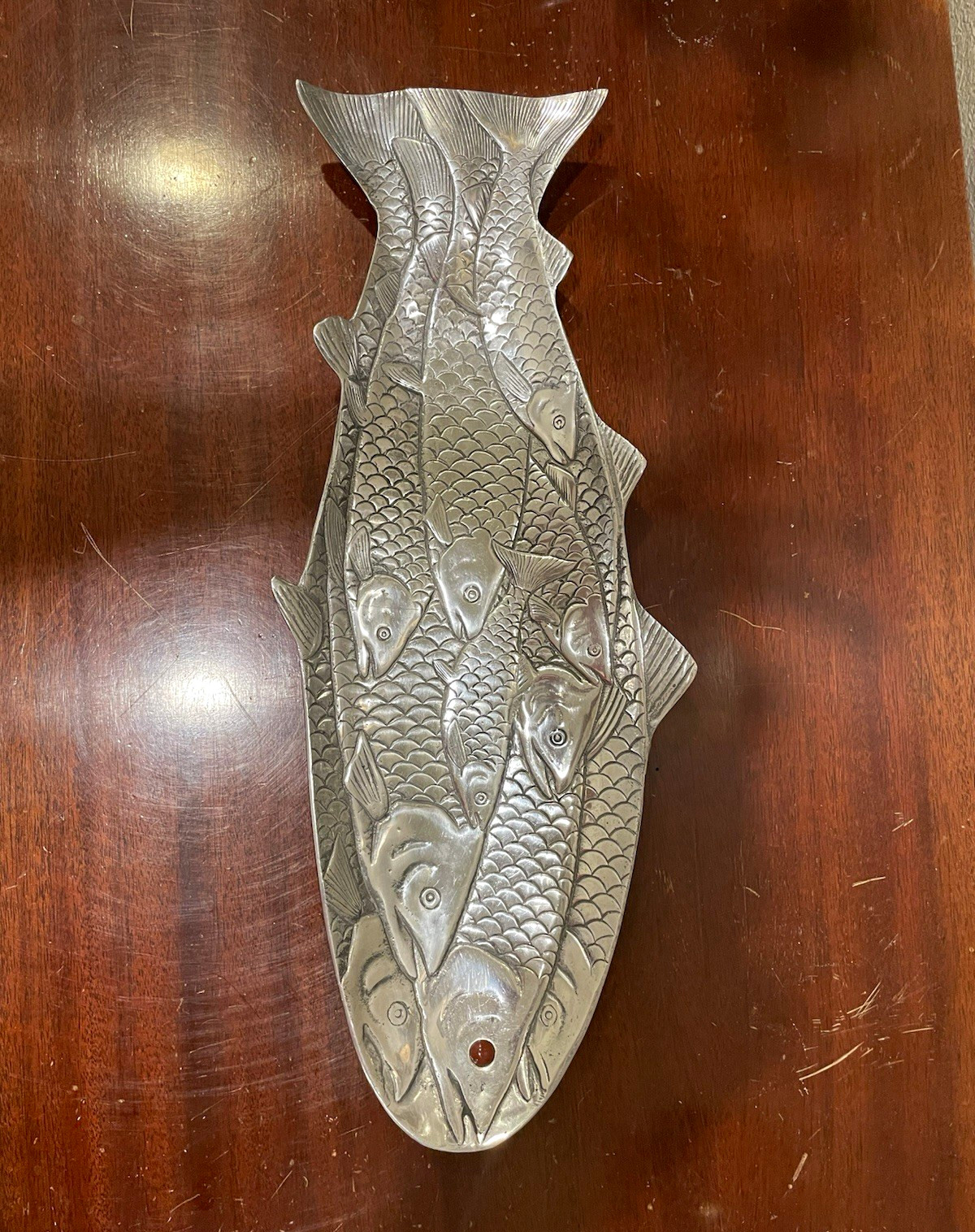 Arthur Court 1986 Pewter Fish Pattern Serving Tray, Silver Metallic Finish