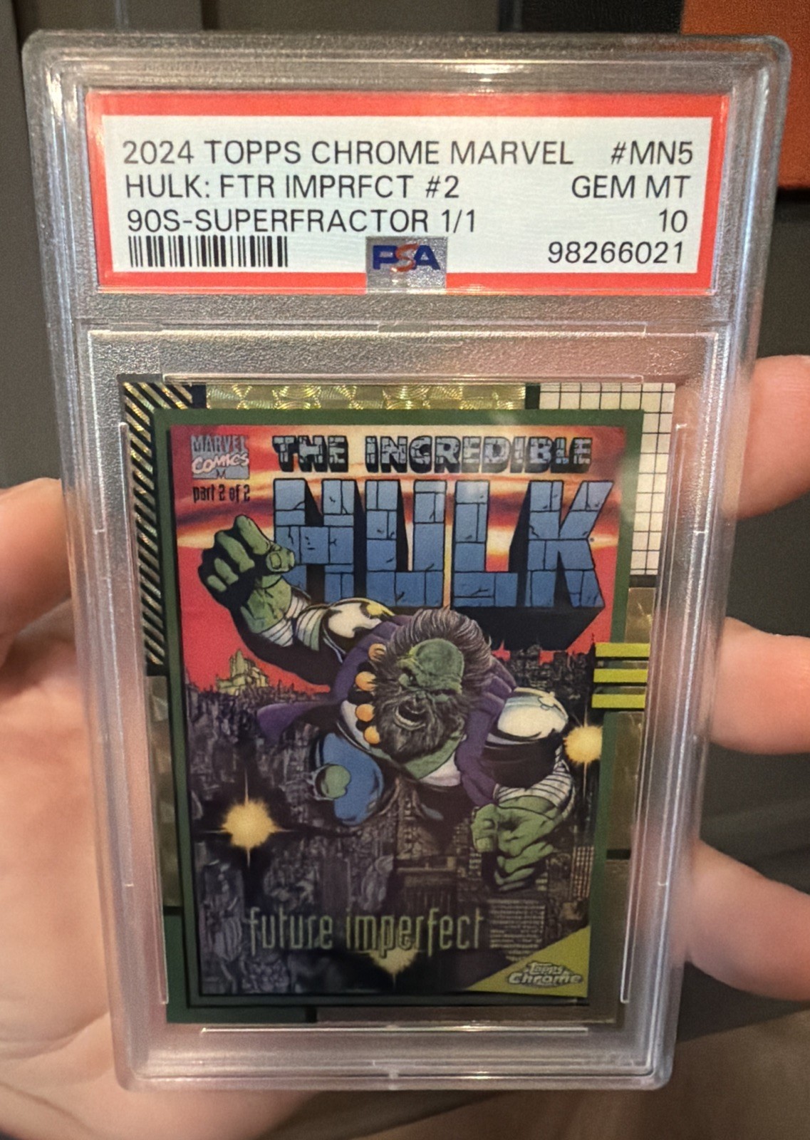 2024 Topps Chrome Marvel 90\'s Hulk: Future Imperfect 1/1 SUPERFRACTOR (PSA 10) 2024 Topps Chrome Marvel 90\'s Hulk: Future Imperfect 1/1 SUPERFRACTOR (PSA 10)