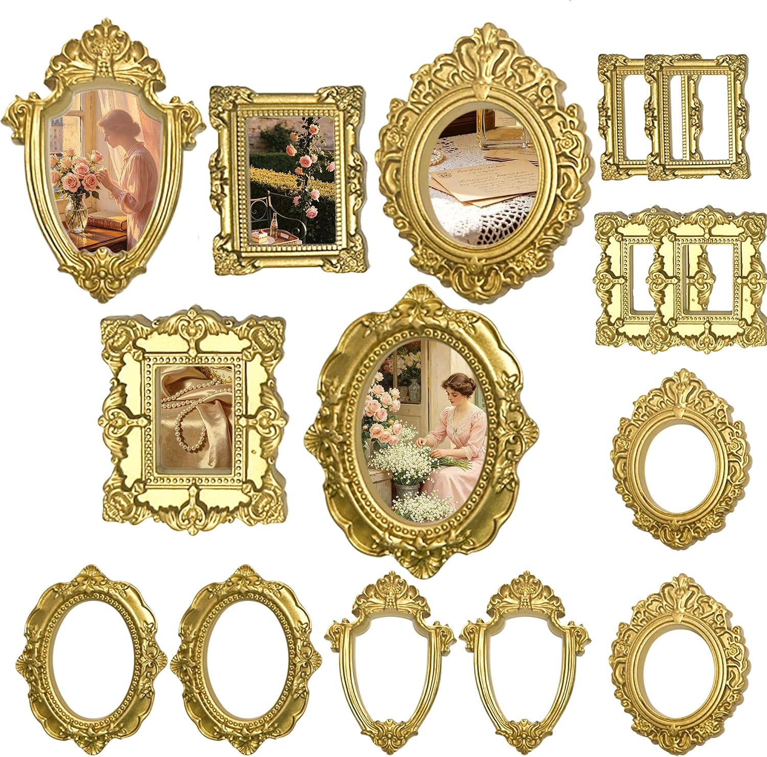 15PCS Vintage Resin Picture Frame - Mini Photo Frame Tiny Antique Frames Small 15PCS Vintage Resin Picture Frame - Mini Photo Frame Tiny Antique Frames Small
