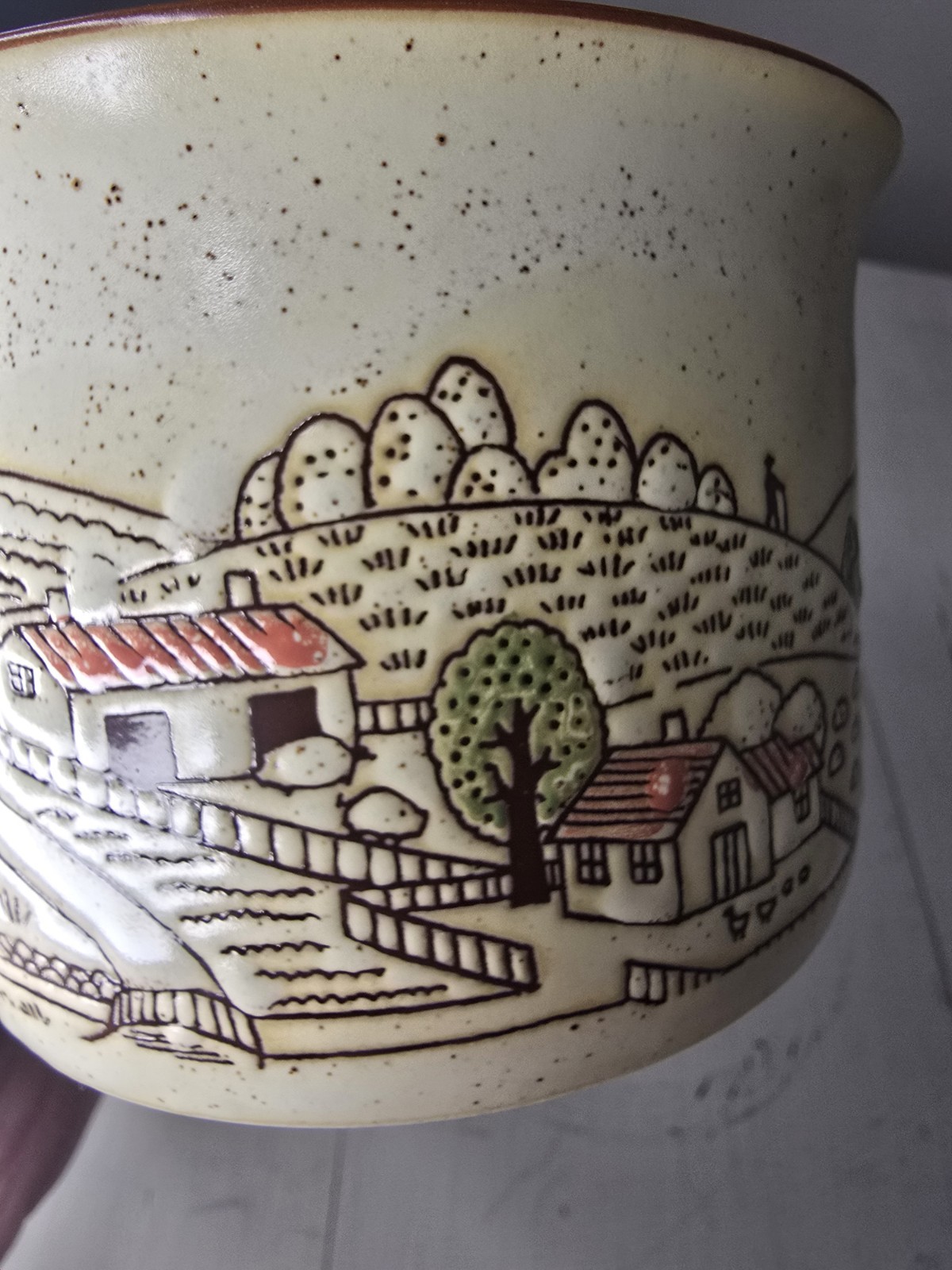Vintage COUNTRYSIDE FARM Church Ceramic Coffee Mug Cup Japan