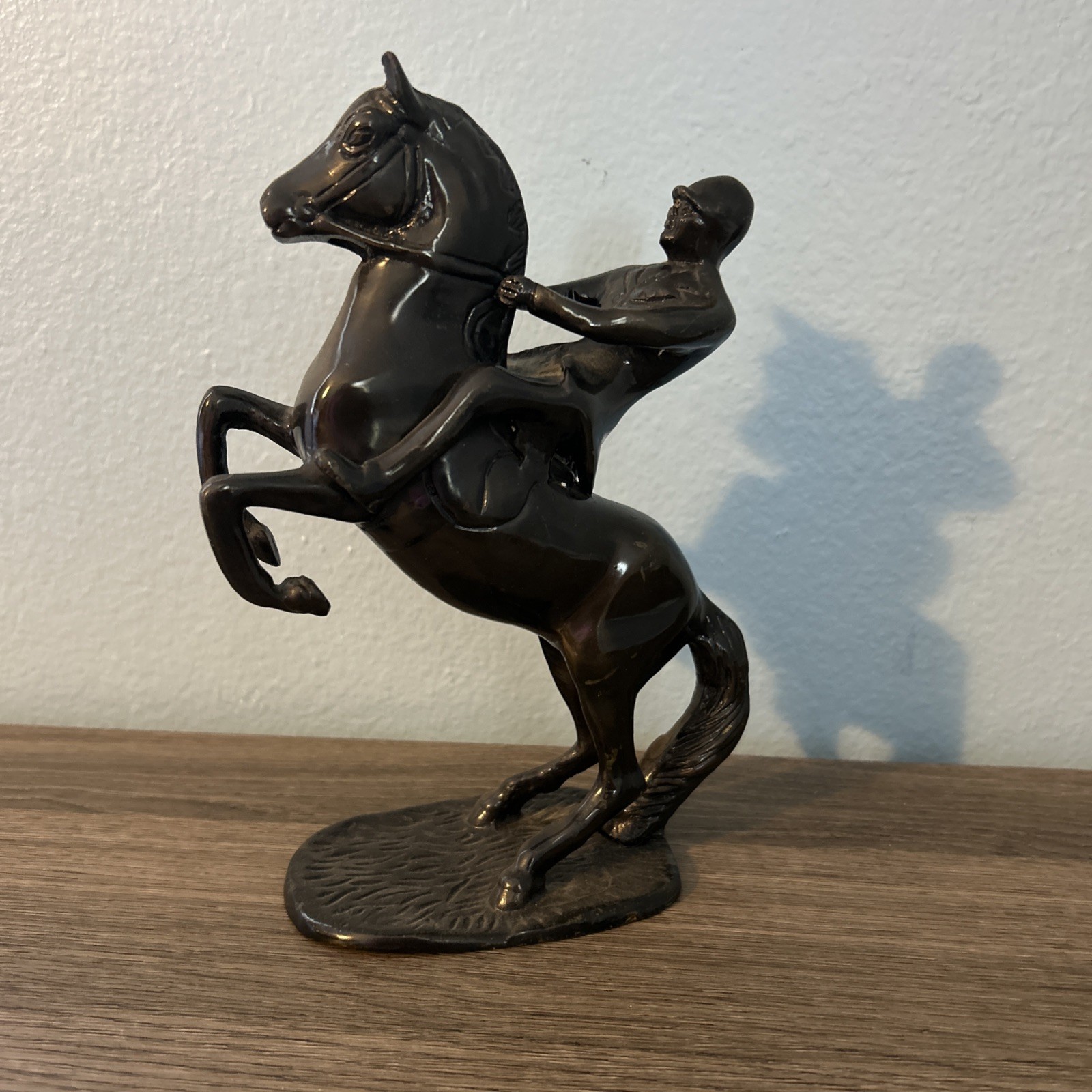  Vintage Horse W Jockey Metal Statue unknown maker approx. 8.5 “ tall. 