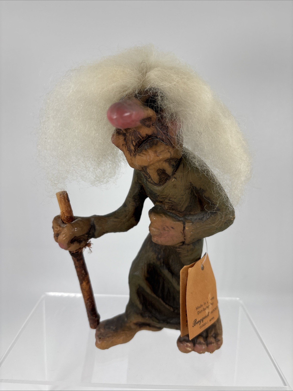 Vtg Nyform Norway Troll 113 Witch Old Lady Walking Stick Figurine 7\