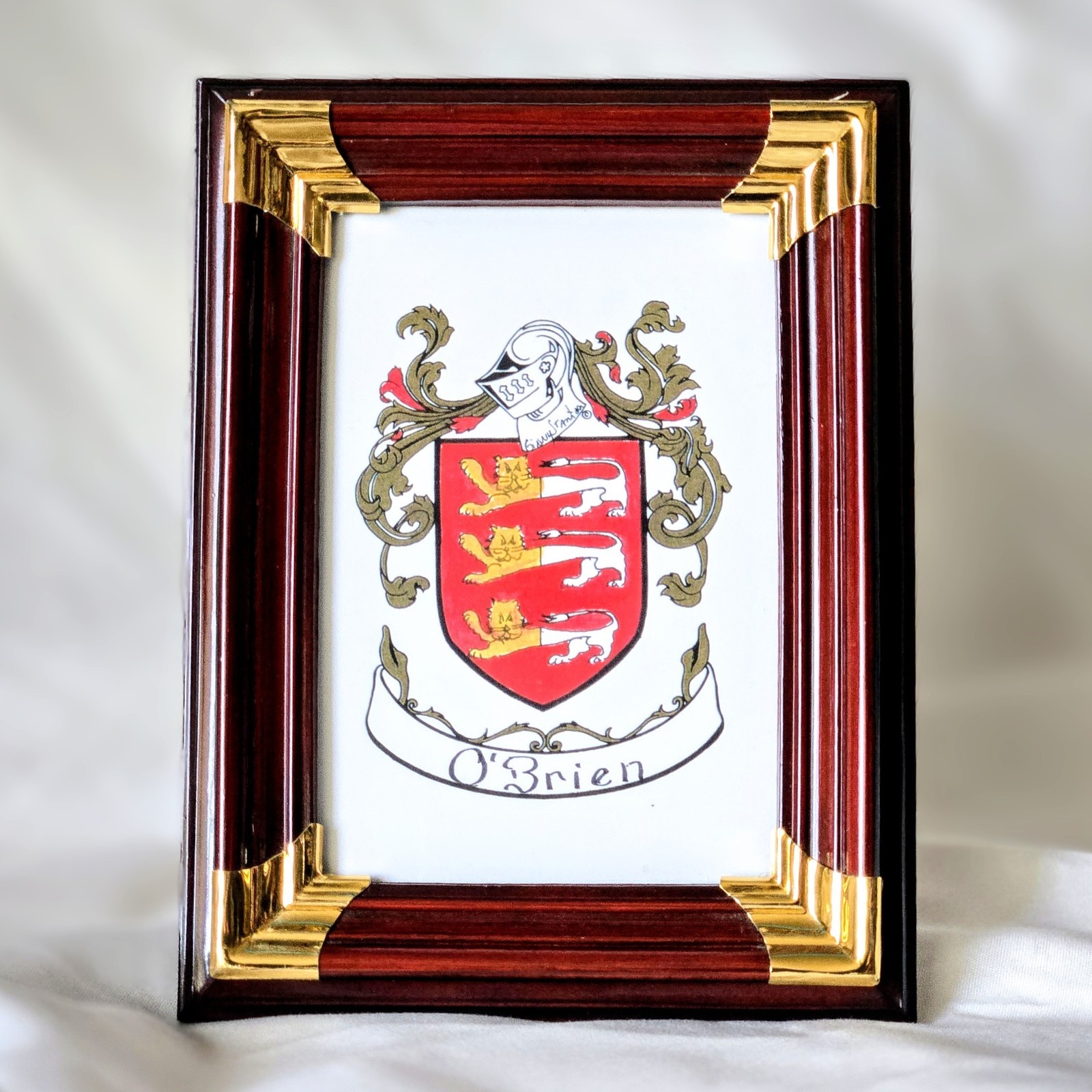 Vintage O\'Brien Family Crest Coat of Arms Signed Framed Hand Painted Irish Decor