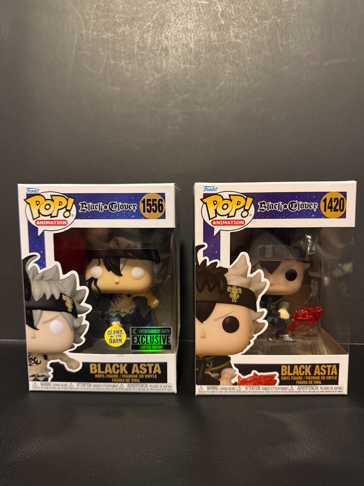 BLACK ASTA Black Clover Funko Pops - GITD and Regular Figures NIB + Protectors
