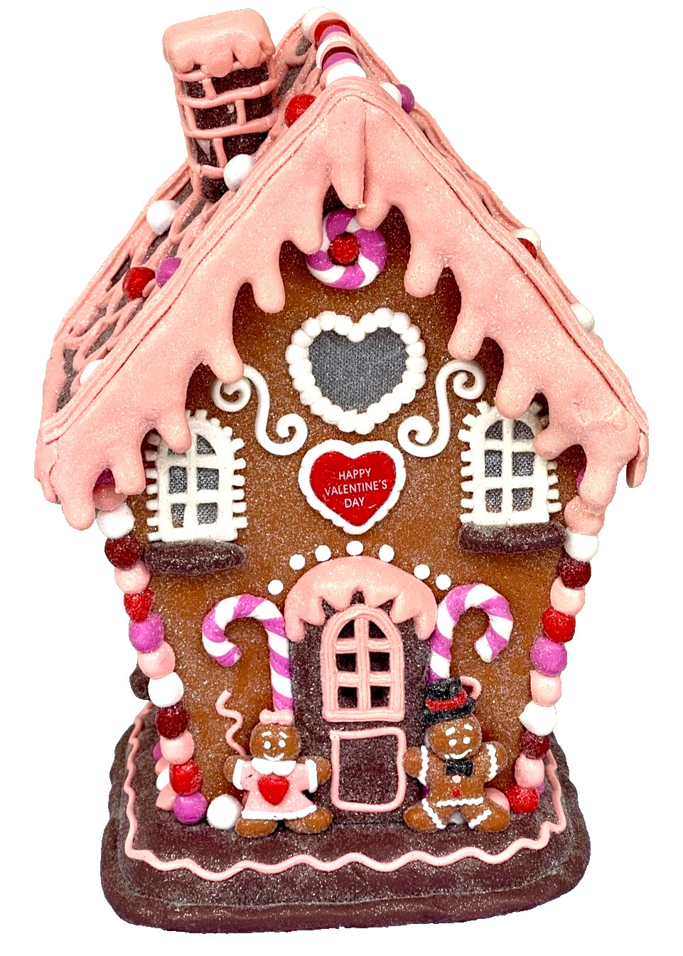 Love & Cupcakes \'Happy Valentine\'s Day\' LED Lighted Gingerbread House Decor NEW