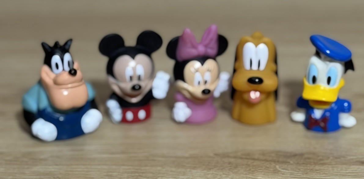 1980s Vintage Ginsey Disney Finger Puppets Bath Toy Set Mockey Donald Pluto Pete