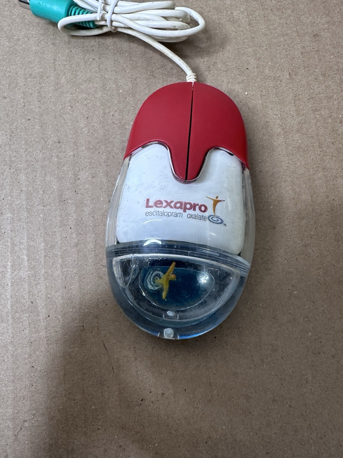 Vtg Rare Aqua Computer Mouse AM-940-P Liquid Filled Lexapro Drug Promo PS/2