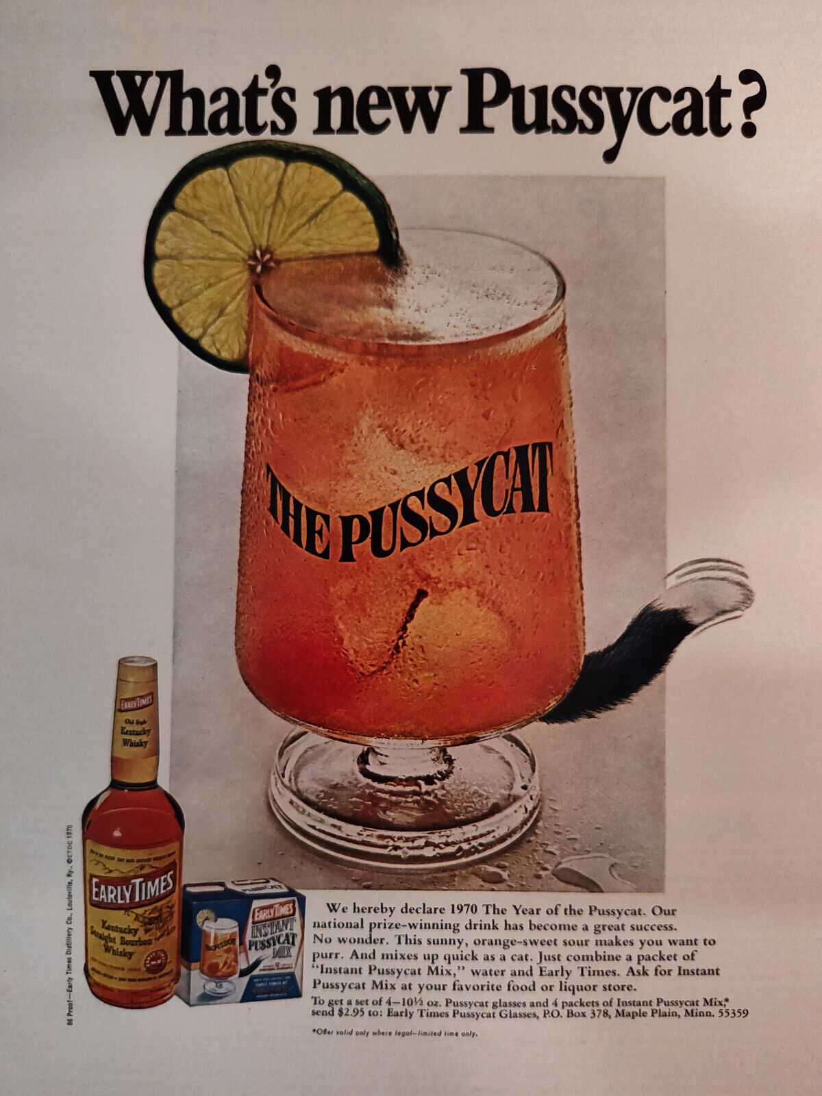 1970 Esquire Original Advertisement What's New Pussycat? EARLY TIMES Whiskey