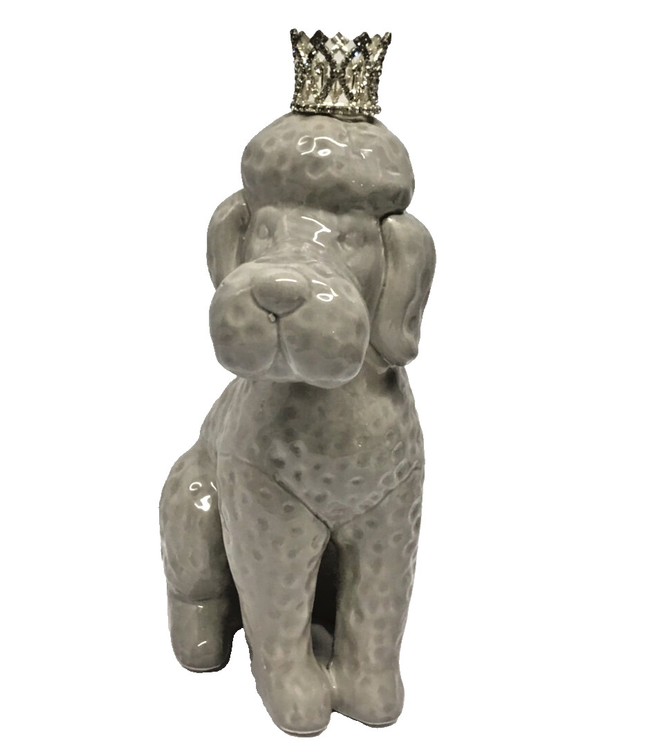 Ceramic Vintage Poodle Dog with Crown Coin Bank Figurine