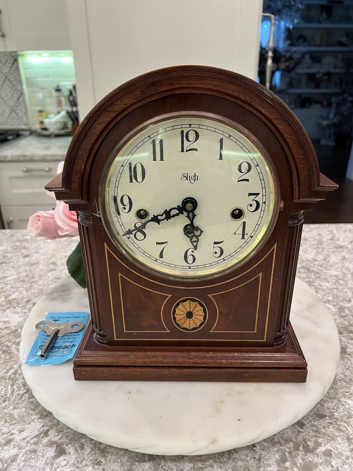 Clock Antique Vtg Wood Sligh Chime Barrister Clock Germany  As Is Deco Style