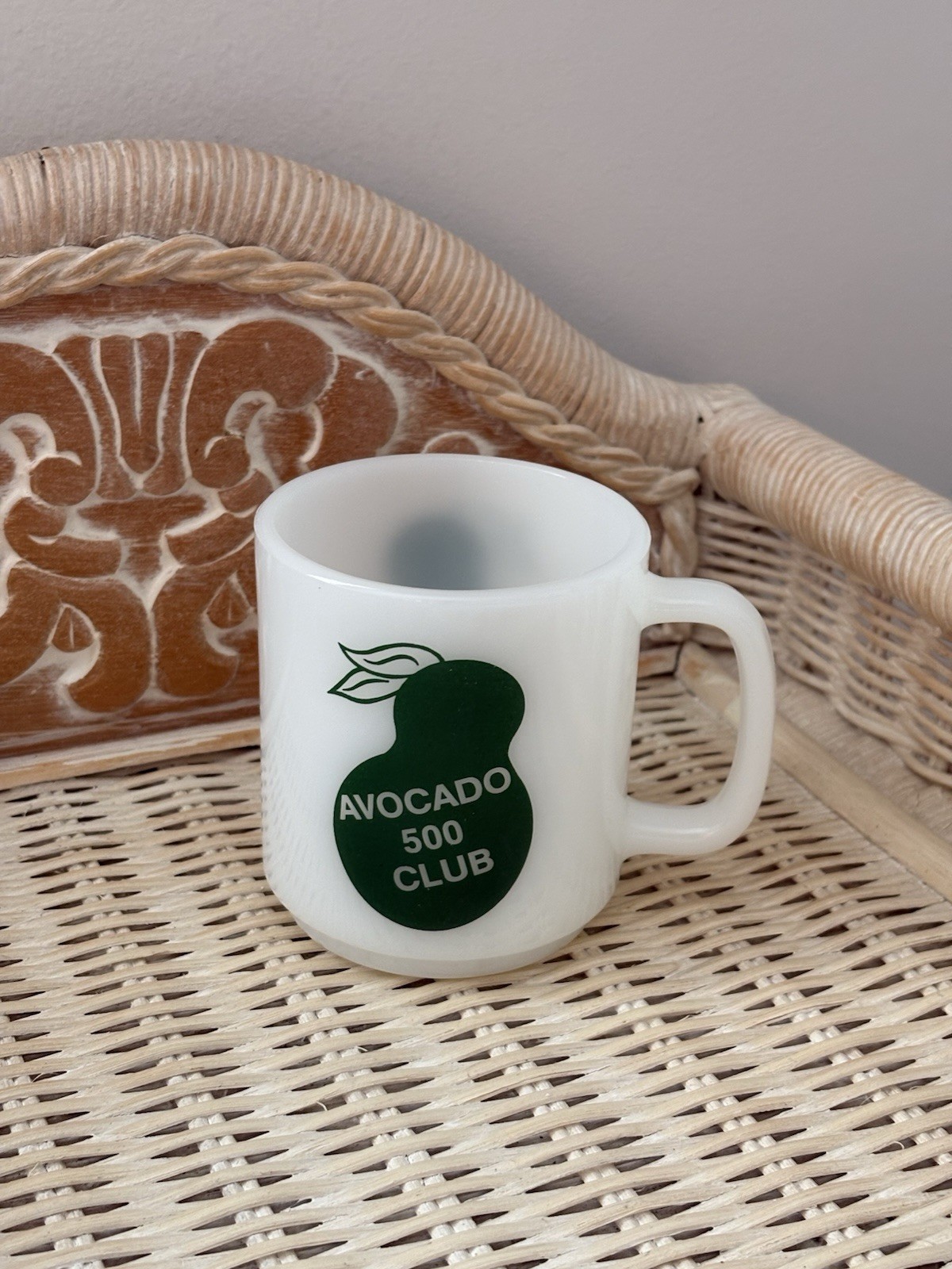 Vintage Glassbake milk glass mug avocado 500