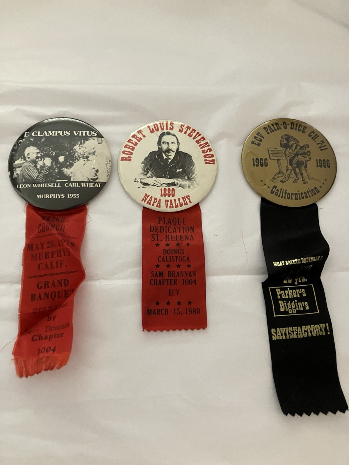 Vintage E.Clampus Vitus Buttons With Ribbons Chapter 1004 California Lot Of 3