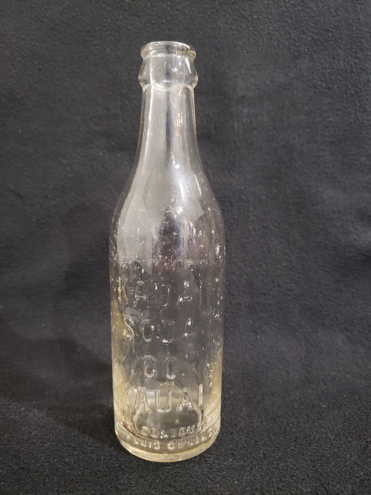 Antique Crown-top Embossed Clear Glass Hawaii Bottle Kauai Soda Company 8 Fl oz