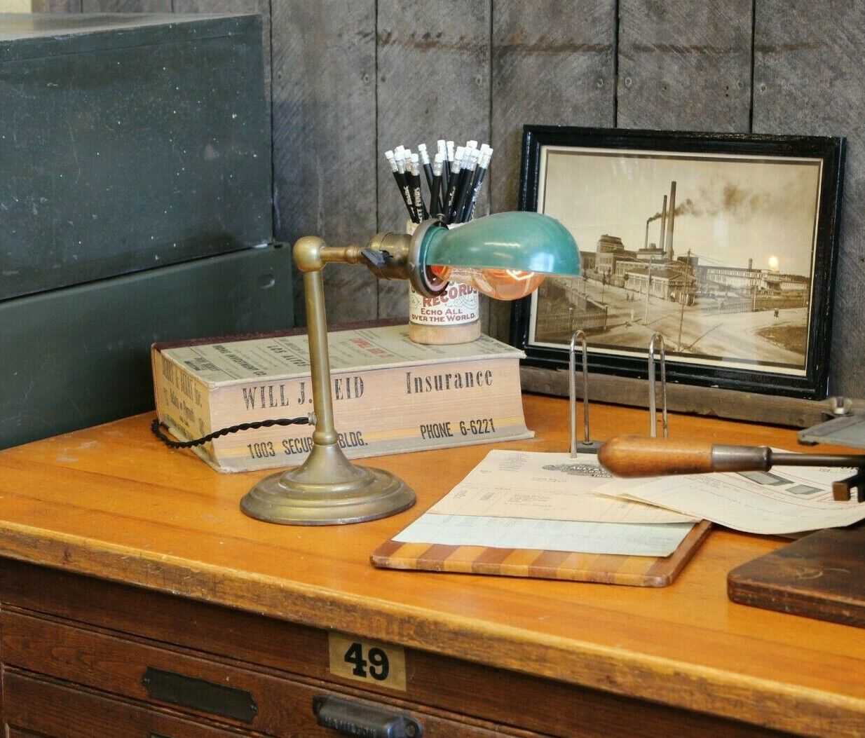 Vtg Antique Industrial Brass Faries Era Desk Table Lamp Light Bedside Table 1920