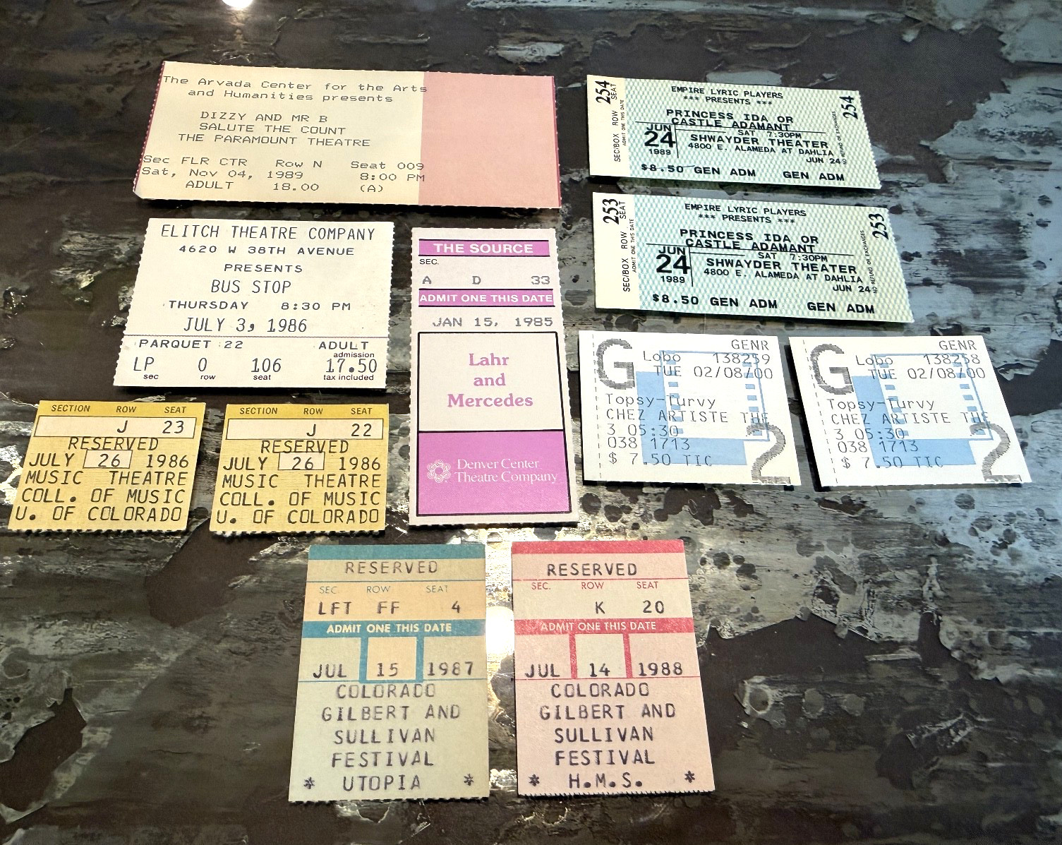 Vintage Colorado Theater Jazz Movie Ticket Stub Lot 11 Paramount Elitch 1985-200