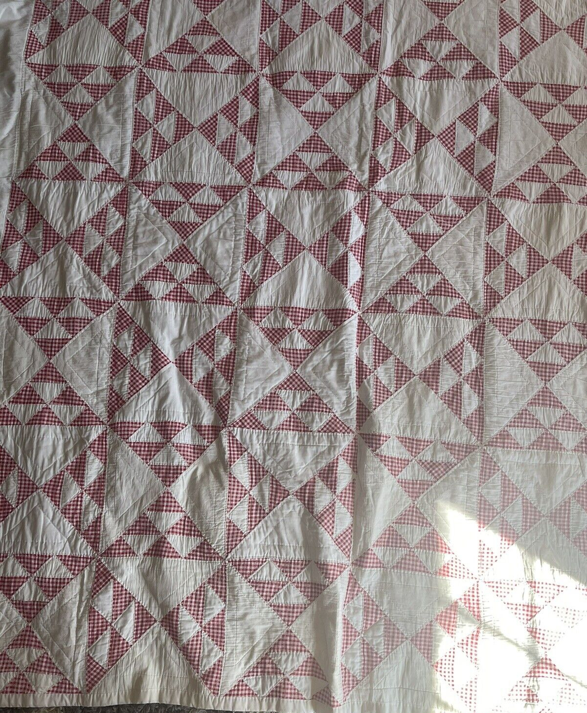 Antique Red & White Gingham  Patchwork Quilt Hand Quilted  1930's Lot B
