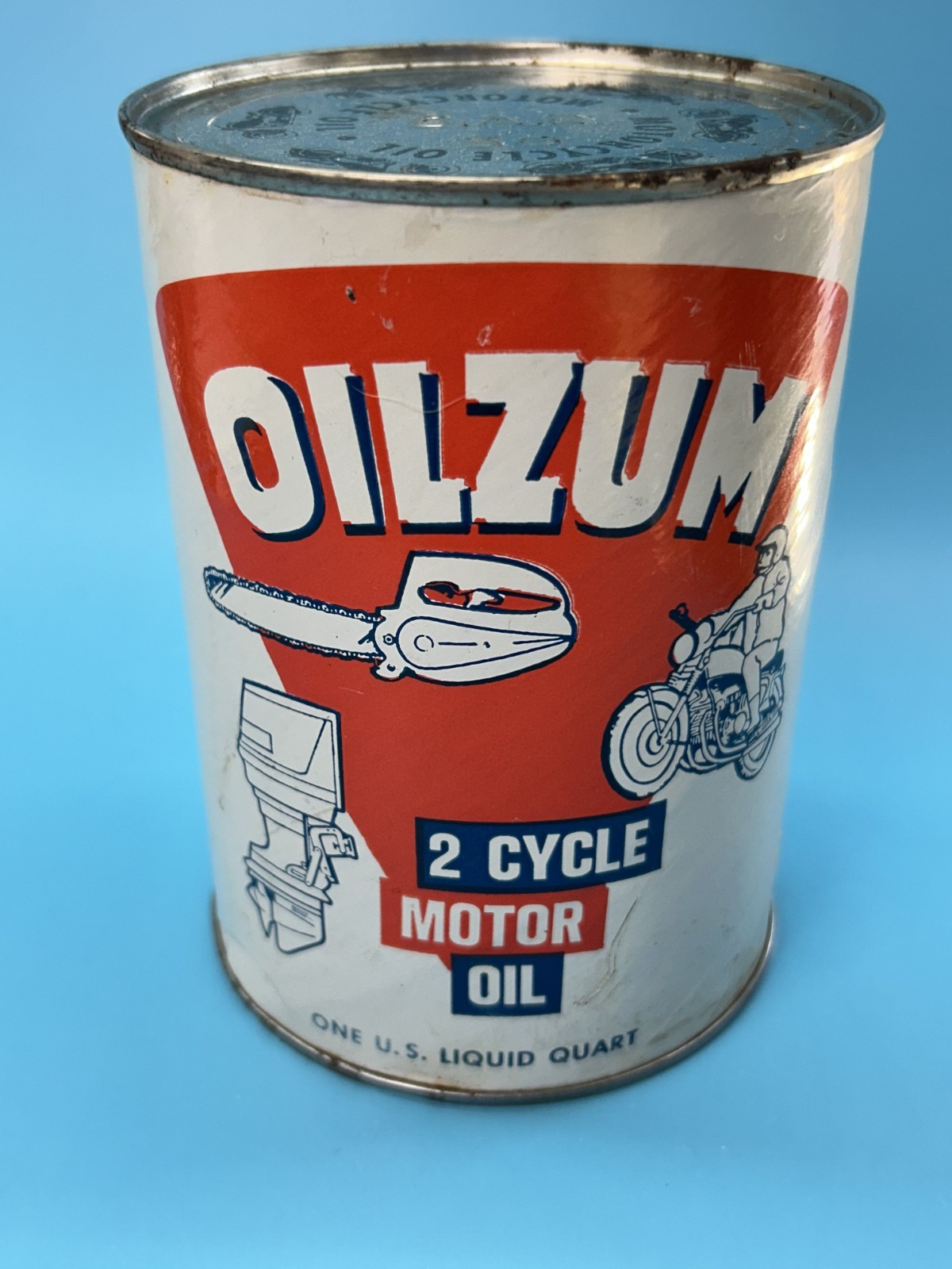 Vintage Empty Oilzum 2 Cycle Motor Oil Quart Can Motorcycle Outboard Chainsaw
