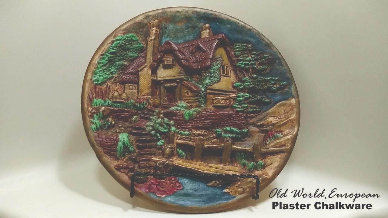 European Vintage Chalkware Plaster Wall Hanging hand painted decor