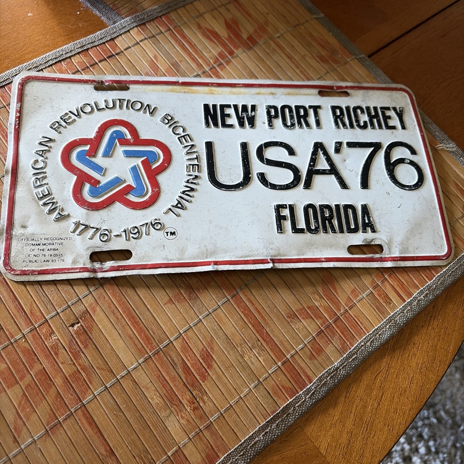 1976 New Port Richey Florida Bicentennial Booster License Plate