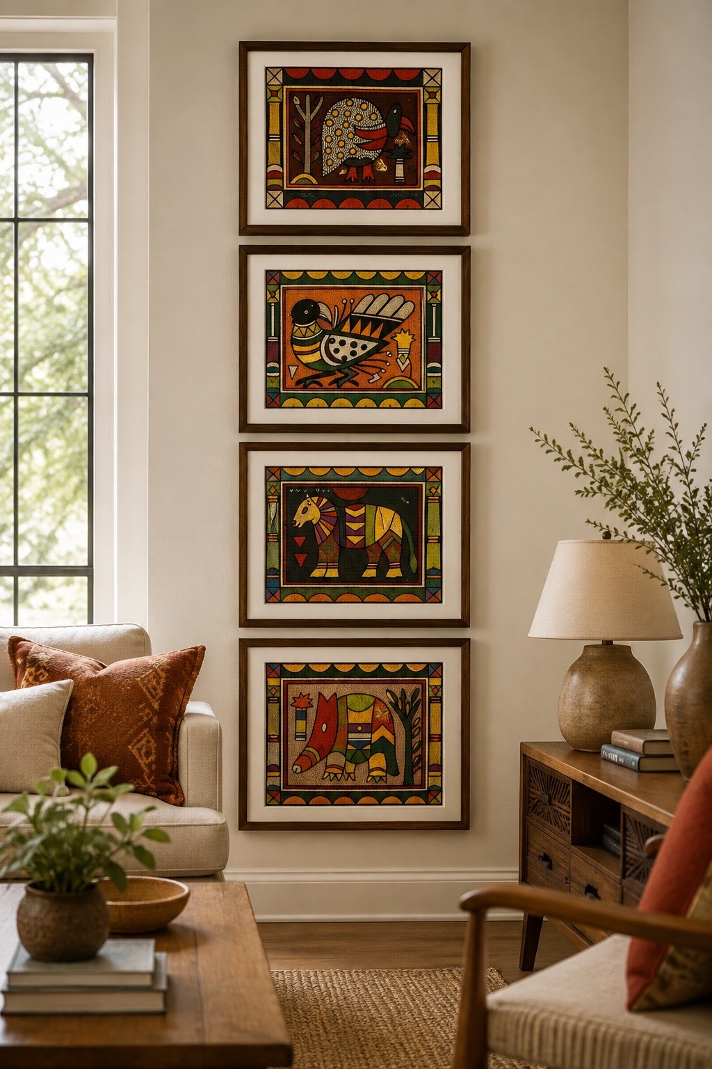 Kaross South Africa Hand Embroidered Textile Wall Art Set of 4 African Folk Art