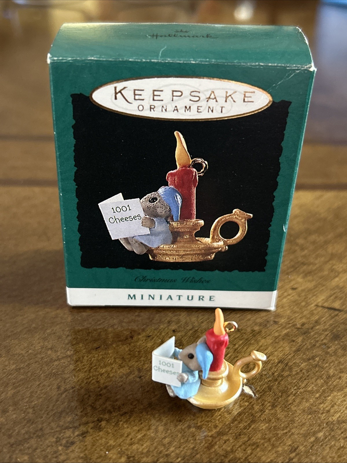 Christmas Wishes 1995 Miniature Hallmark Keepsake Ornament Mouse on Candlestick