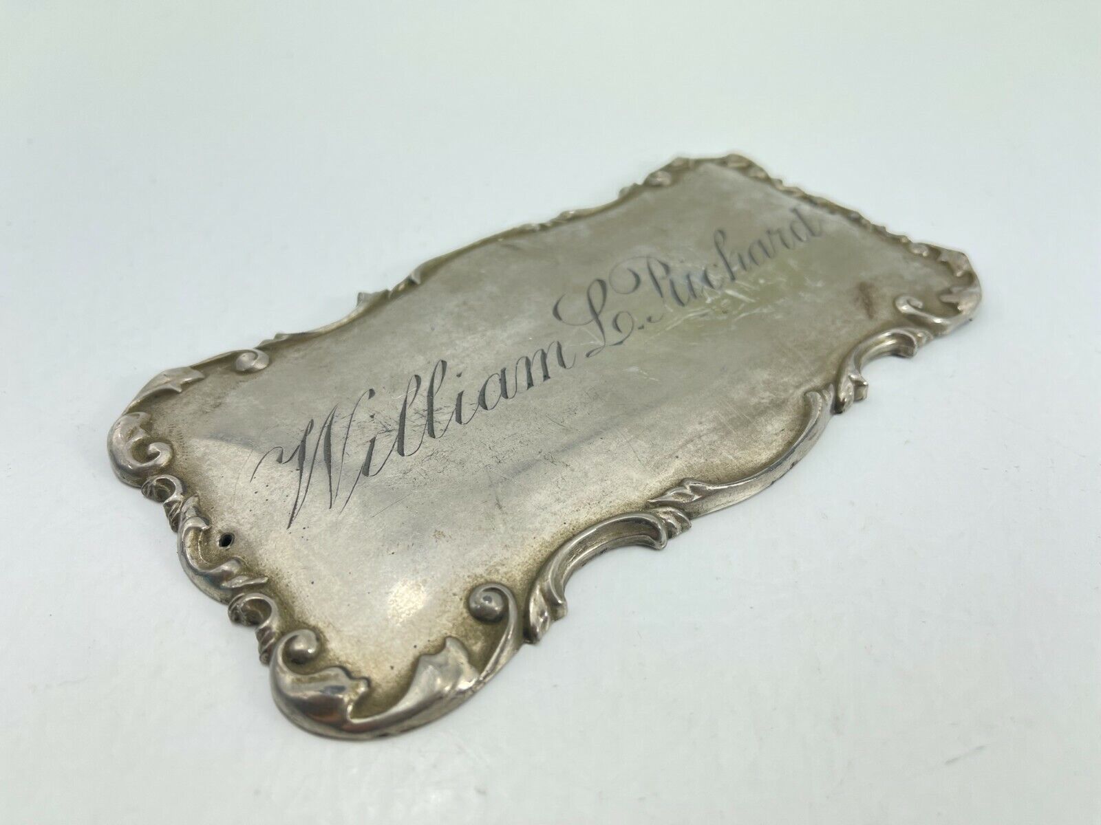 Vintage William L. Richard SilverPlated? Metal Plaque Name Plate 7.5\