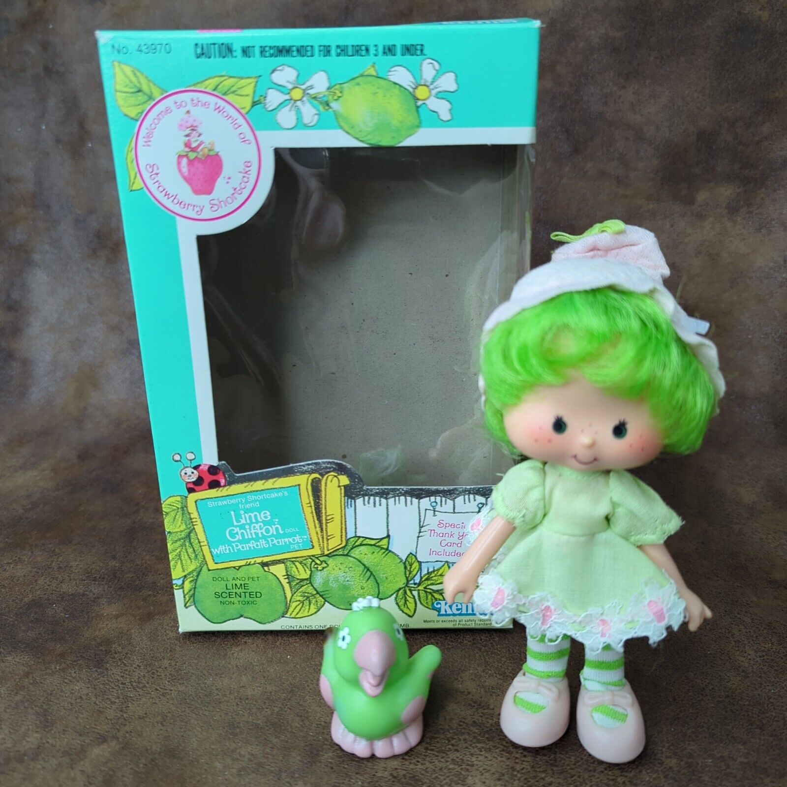 Vintage Kenner Strawberry Shortcake Doll Lime Chiffon with Parfait Parrot 43970