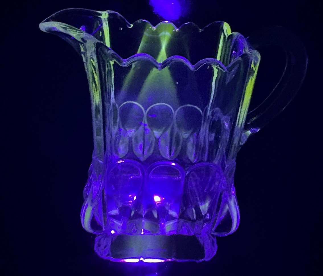 Antique EAPG Adams Crystal Wedding Clear Glass Creamer, GLOWs Under UV