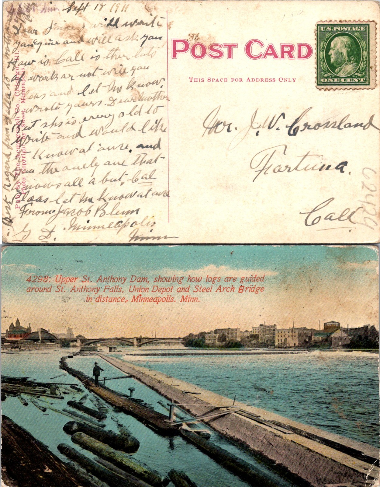 Minneapolis MN Upper St. Anthony Dam And Falls Postcard 62429