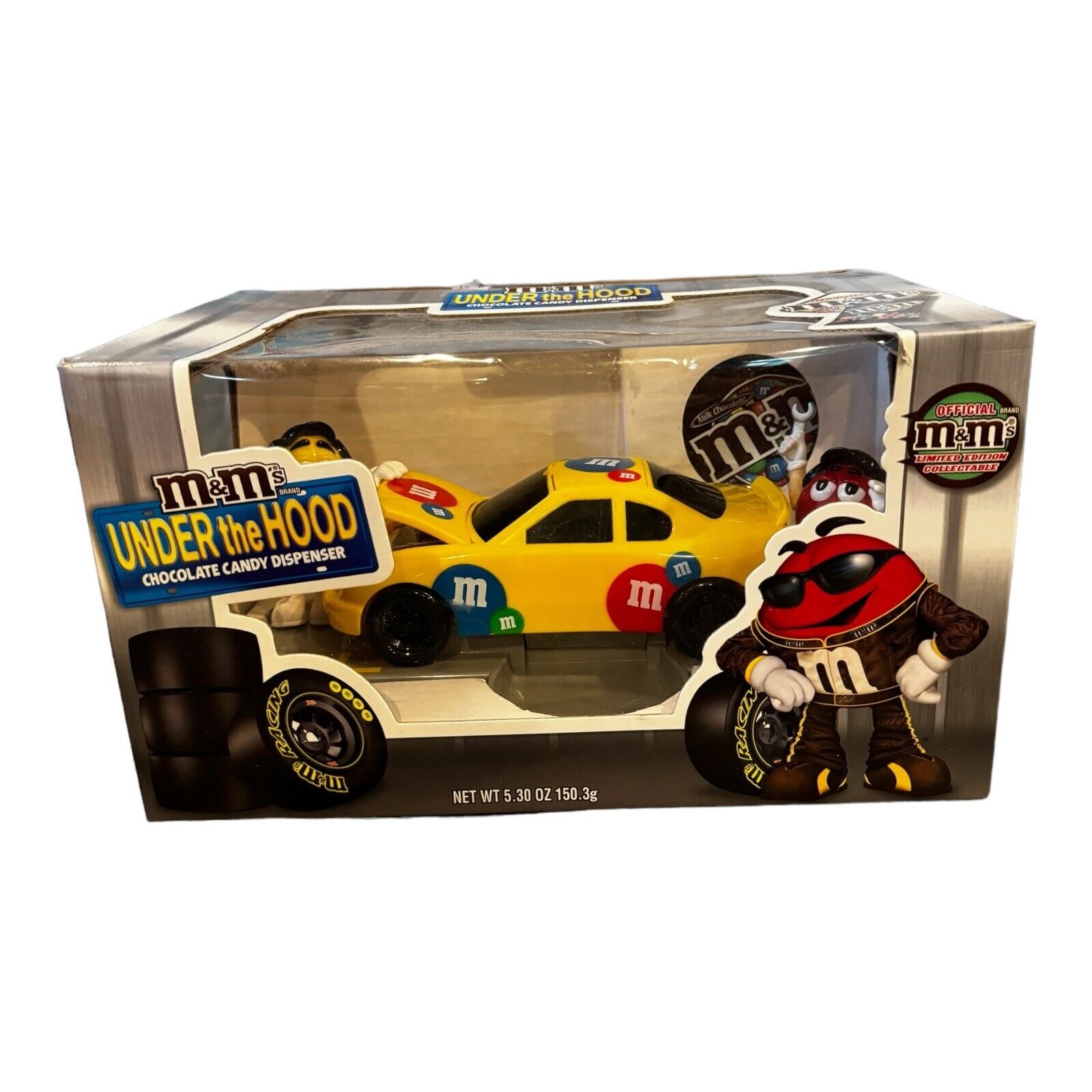 M&M\'s Under The Hood RACE CAR Candy Dispenser Yellow Limited Edition