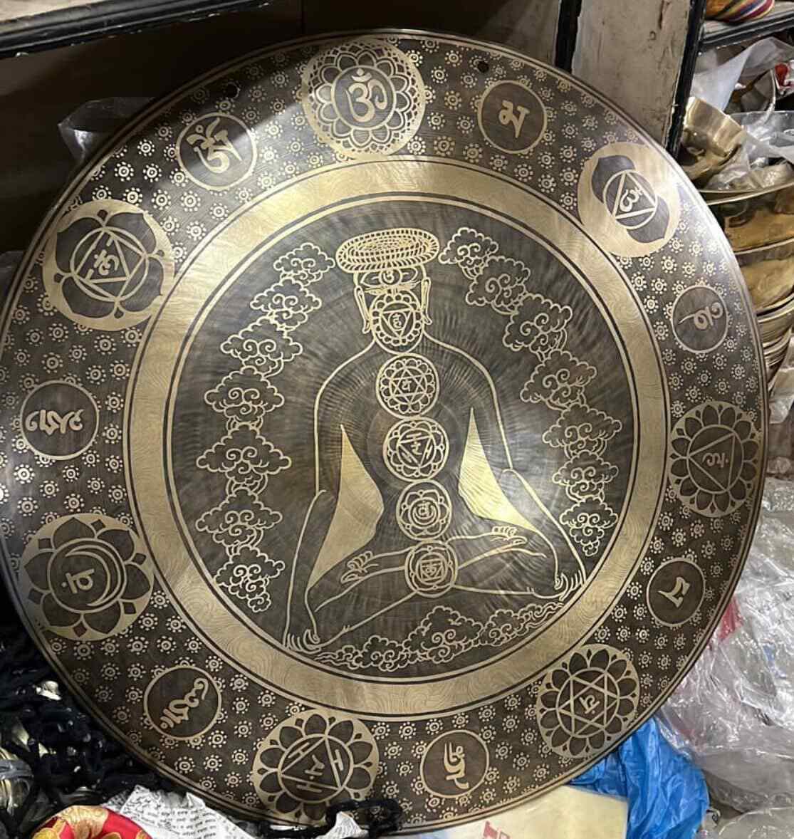 Tibetan gong Handmade 24inch High Resonance, Seven Chackra Carving