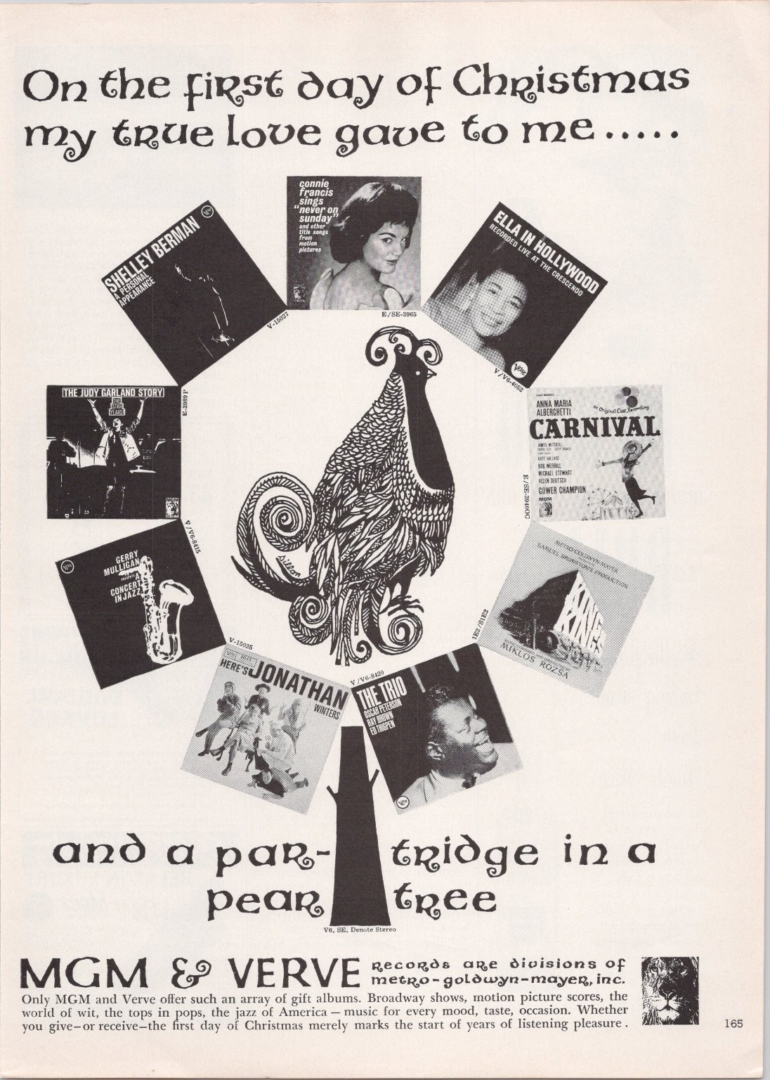MGM Verve Records Christmas Ad 1961 Magazine Print Ella Judy Garland Connie