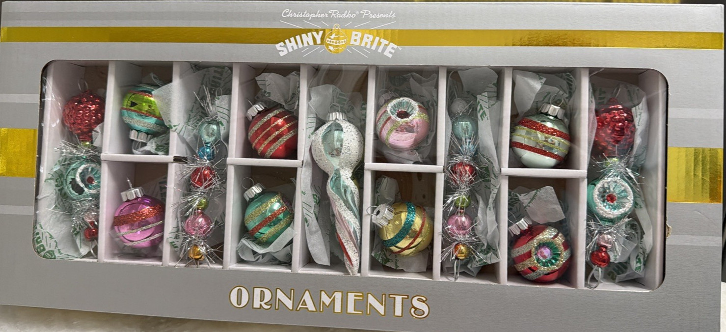 13 pc Shiny Brite Christopher Radko Christmas Ornaments -Multi color  New in Box