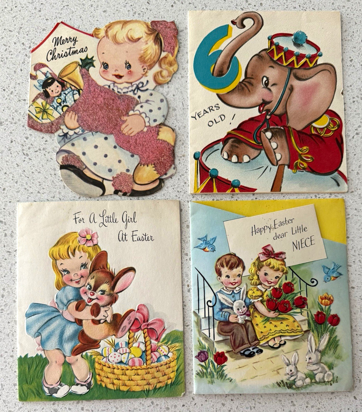 Vtg 1950s Greeting Cards Children's Christmas Easter Birthday Elephant Lot 4