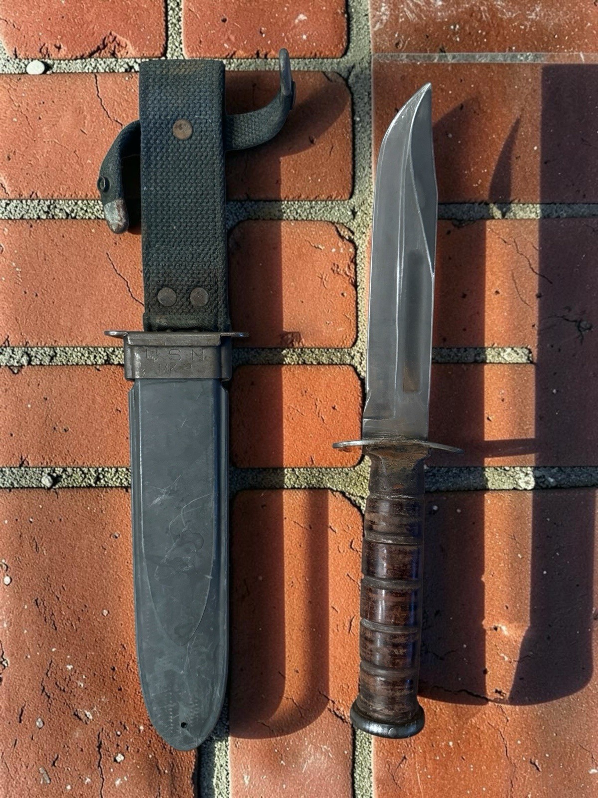 Camillus USN MARK 2 Guard Marked With Scabbard.  Vintage WW2