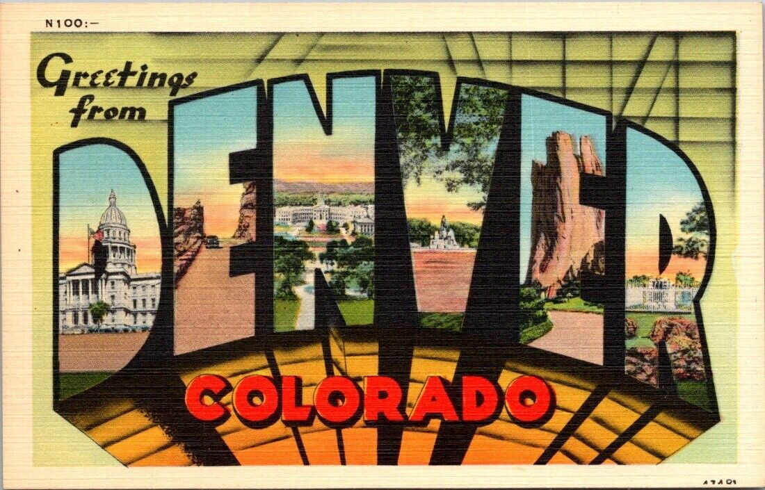Denver CO Colorado Large Letter Greetings from Denver Vintage Postcard Unposted