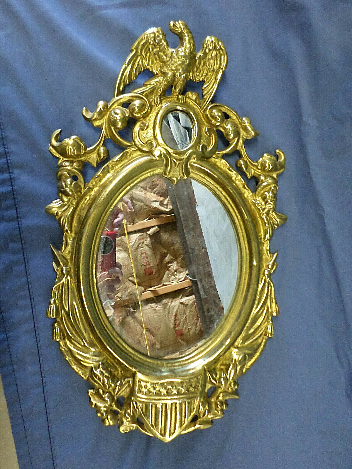 3452M Antq Brass Eagle Wall Mirror Early 1900's Replica of 1862 Civil War Era