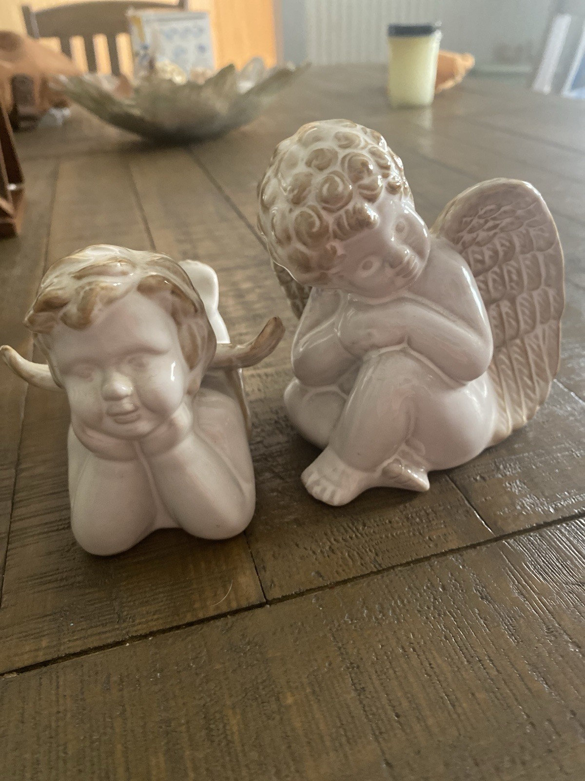Two VTG.  Cute Little Stoneware Cherub Figurines