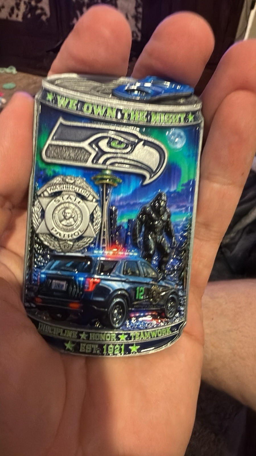 WSP Seahawks Night Shift Coin Challenge Coin 4 Inch Tall 8oz New Sealed