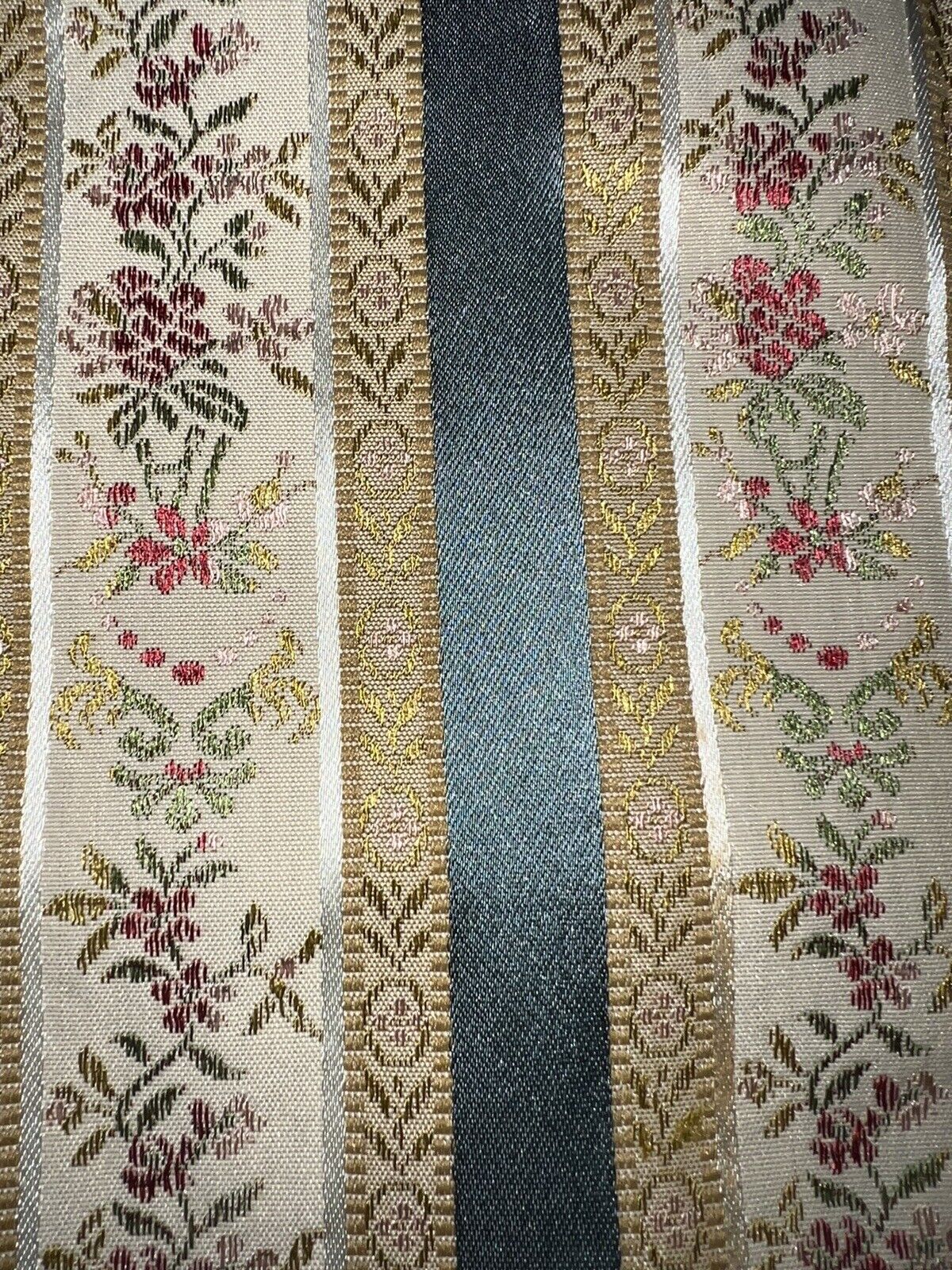 FABULOUS FRENCH BROCADE FABRIC~ TEAL & FLORAL STRIPE~SILK BLEND~MUST SEE