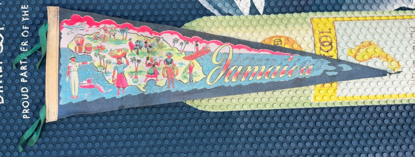 Vintage Jamaica Felt Pennant Map Graphics Mid Century Travel Souvenir