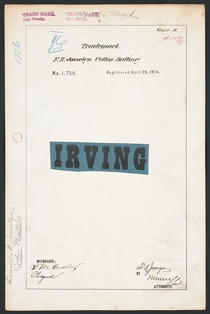 Photo:Trade Mark Irving Cotton Batting 1874
