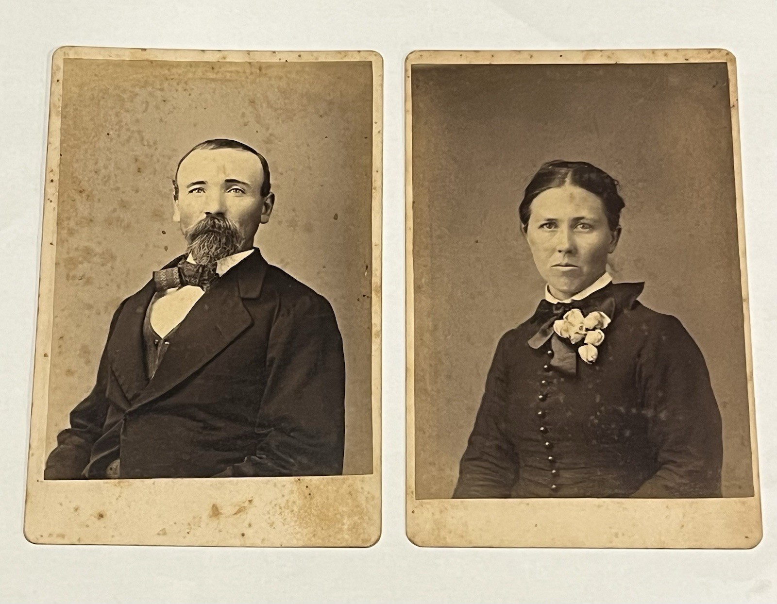 Antique Victorian Cabinet Cards Pair S.P. Tresize Logan Ohio Man & Woman Photos