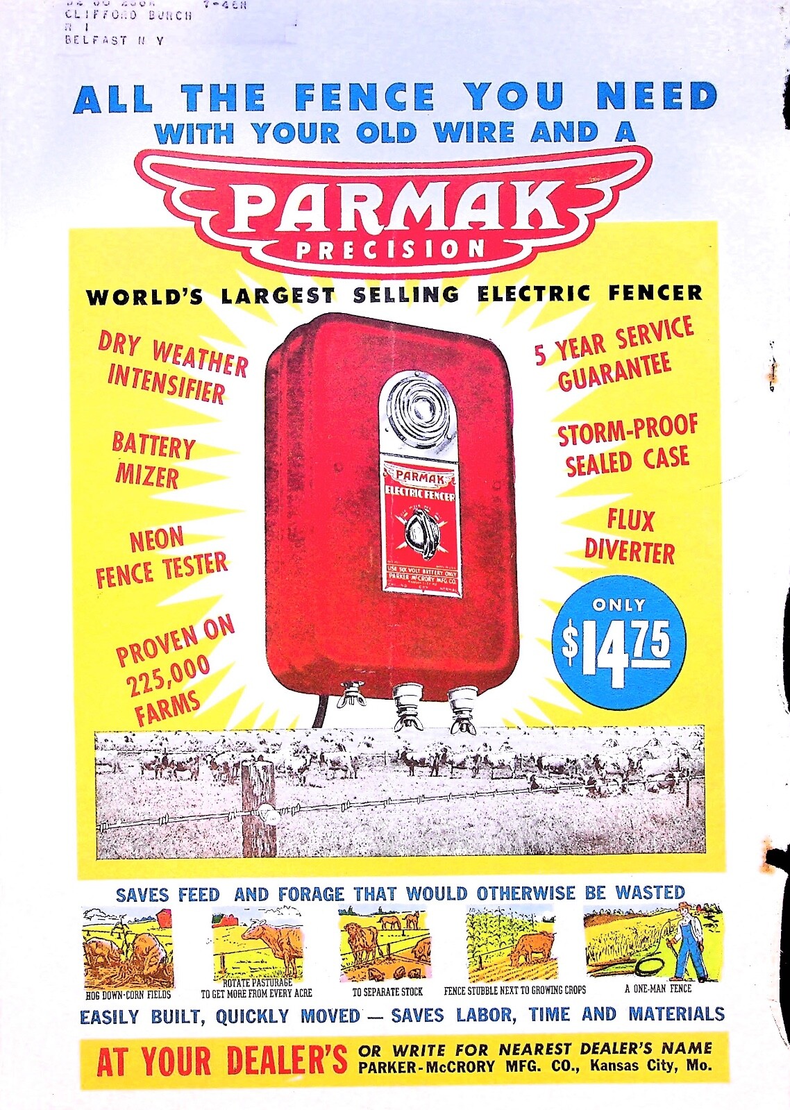 Original Vintage Parmak Precision Ad: All the fence you need, electric fencer