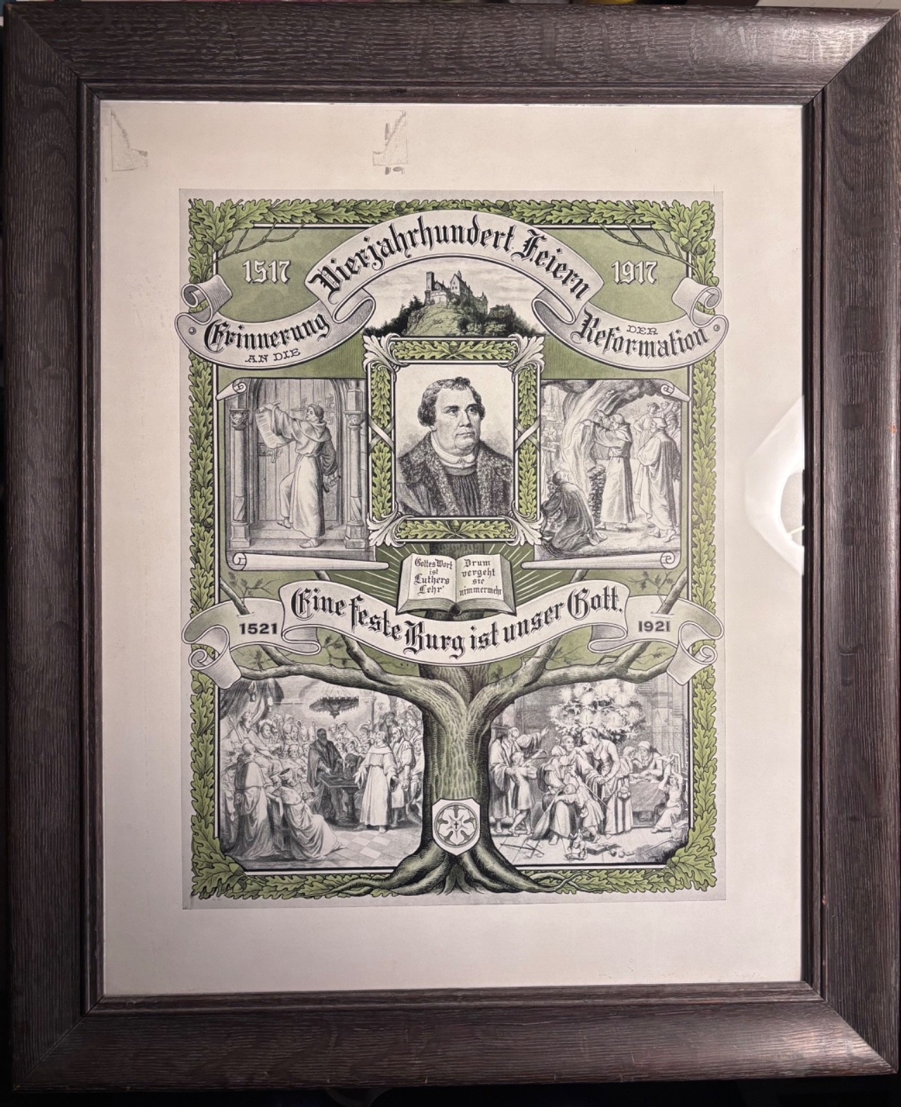 Framed 1921 German Art Print Commemorating the Lutheran Reformation: 1517-1917