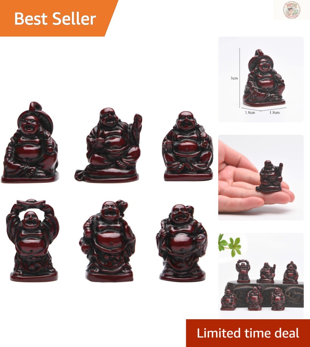 6-Piece Red Resin Mini Laughing Buddha Statues - Feng Shui Home Decor 6-Piece Red Resin Mini Laughing Buddha Statues - Feng Shui Home Decor