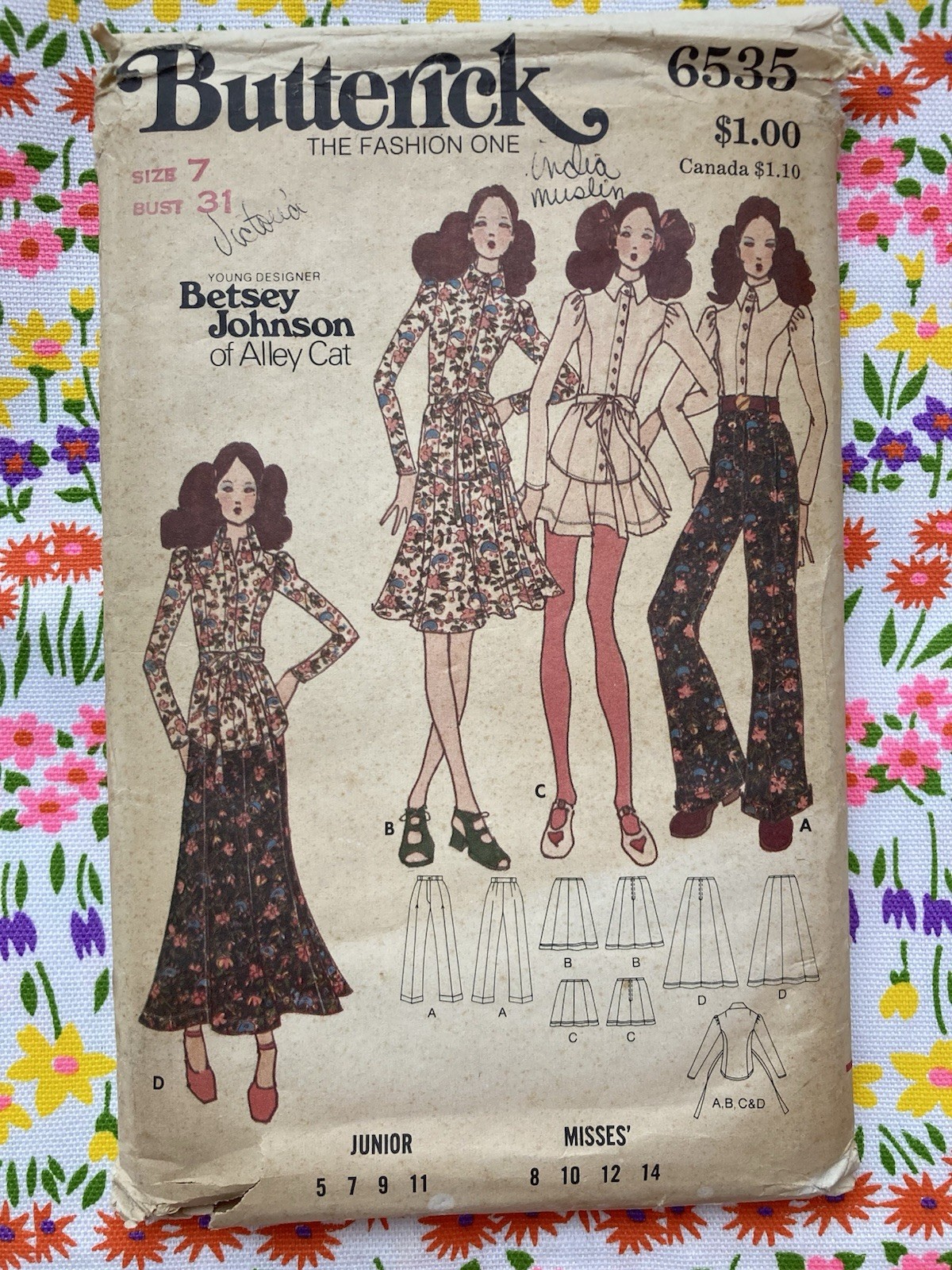 1971 B31 Butterick 6535 Sewing Pattern, Betsey Johnson, 1970s Sewing Pattern