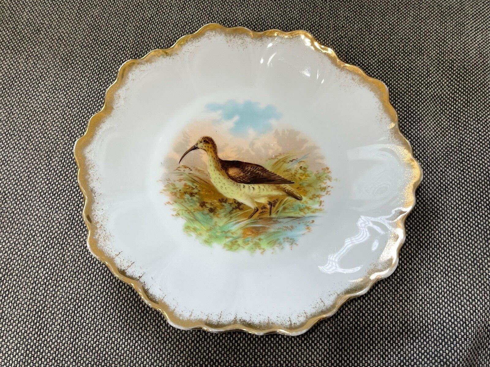 Antique Zeh Scherzer & Co. Porcelain Plate w/ Bird Long Billed Curlew Decoration