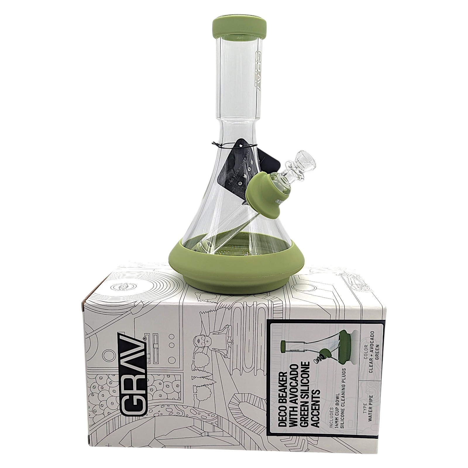 GRAV® Tobacco Smoking Deco Beaker Glass Silicone Water Pipe Durable Design Green