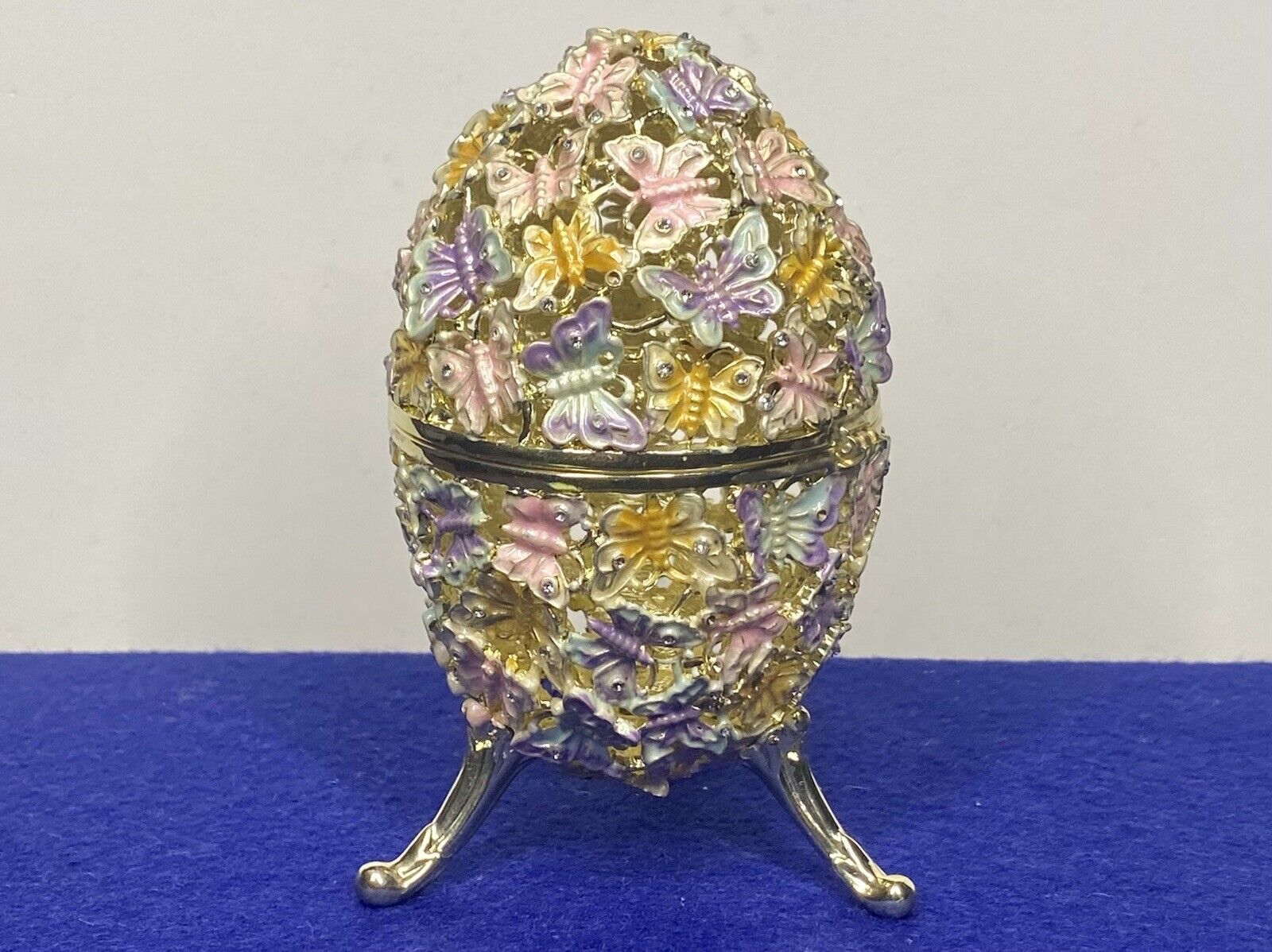 Keren Kopal Golden 24k Floral Faberge Egg Decorated with Butterflies Trinket Box